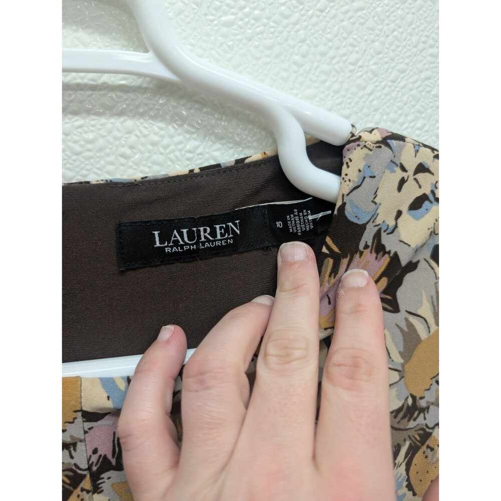 NWOT Ralph Lauren 10 Floral Twist Front Brown Beige Floral Jersey Dress Career - Picture 2 of 7